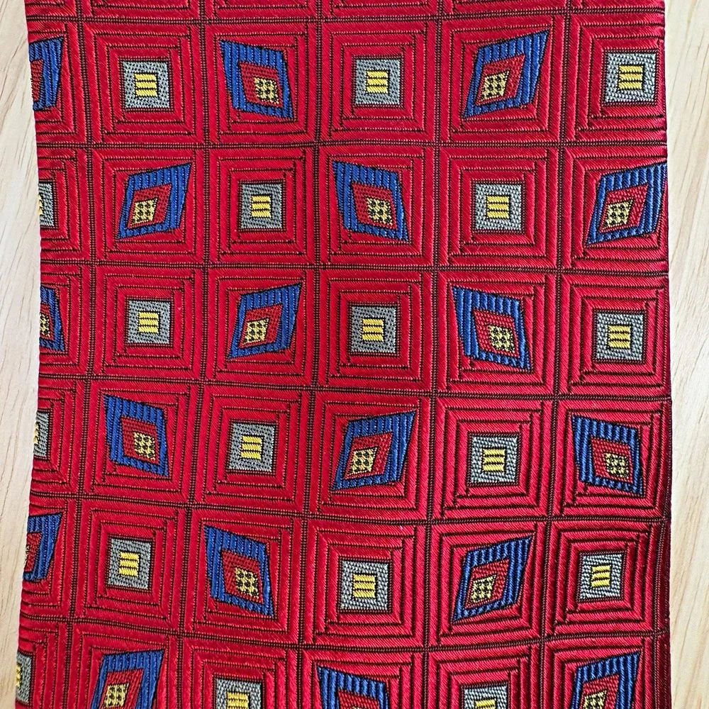 Robert Talbott Men's Red Geometric Woven Silk Designer Neck Tie One Size